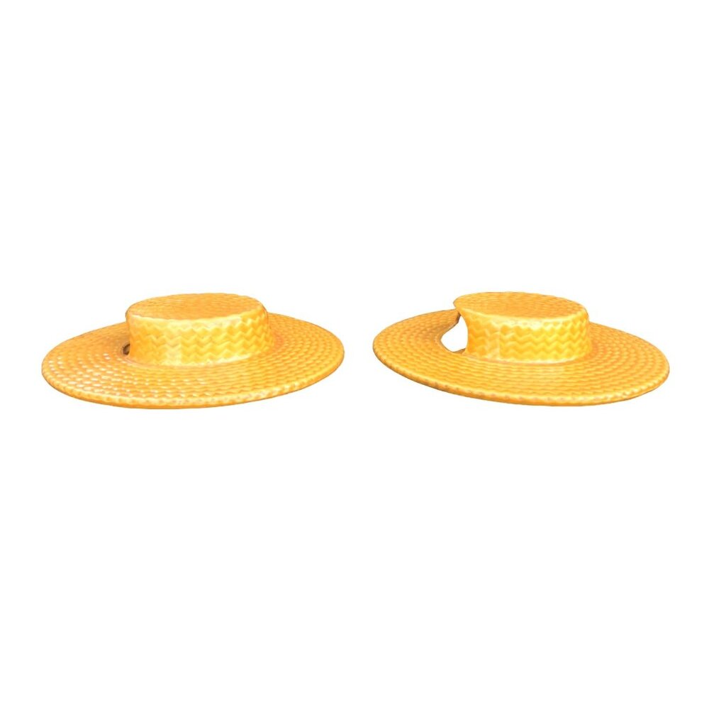 Pair of Vintage MCM Yellow Ceramic Straw Hat Wall Pockets Vases - Picture 4 of 12